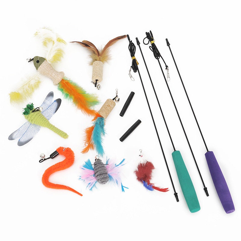 Cat Fish Toy Teaser Stick, Funny Cat Feather Toy Stick
