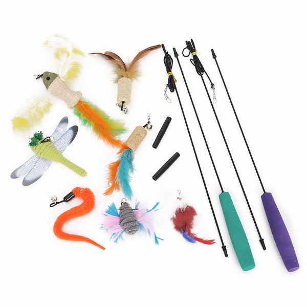 Cat Fish Toy Teaser Stick, Funny Cat Feather Toy Stick
