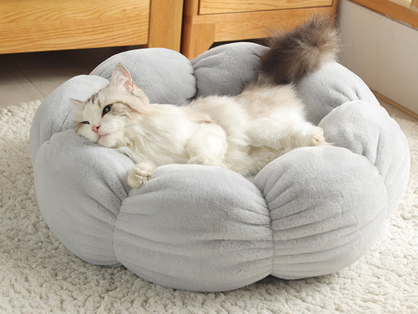 Round Flower Cat and Dog Bed, Plush Flower Padded Pet Cave