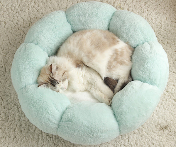 Round Flower Cat and Dog Bed, Plush Flower Padded Pet Cave