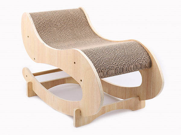 Cat Solid Wood Rocking Chair Bed With Wear-resistant Claw Sharpening Corrugated Paper