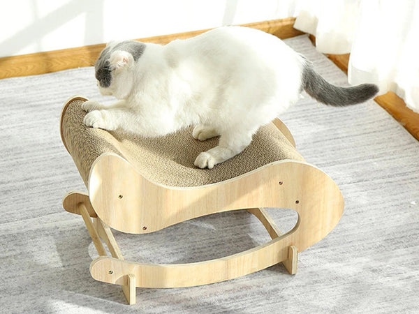 Cat Solid Wood Rocking Chair Bed With Wear-resistant Claw Sharpening Corrugated Paper