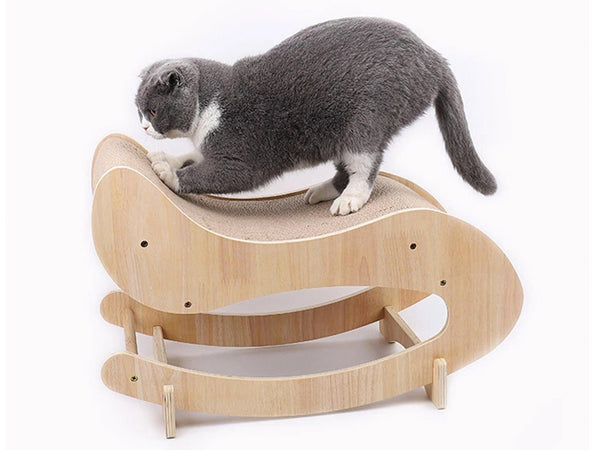 Cat Solid Wood Rocking Chair Bed With Wear-resistant Claw Sharpening Corrugated Paper