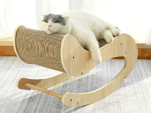 Cat Solid Wood Rocking Chair Bed With Wear-resistant Claw Sharpening Corrugated Paper
