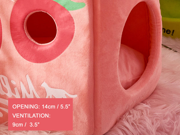 Strawberry Milk Cat House, Pink Milk Carton Kitten House, Kawaii Cute Cat Cave
